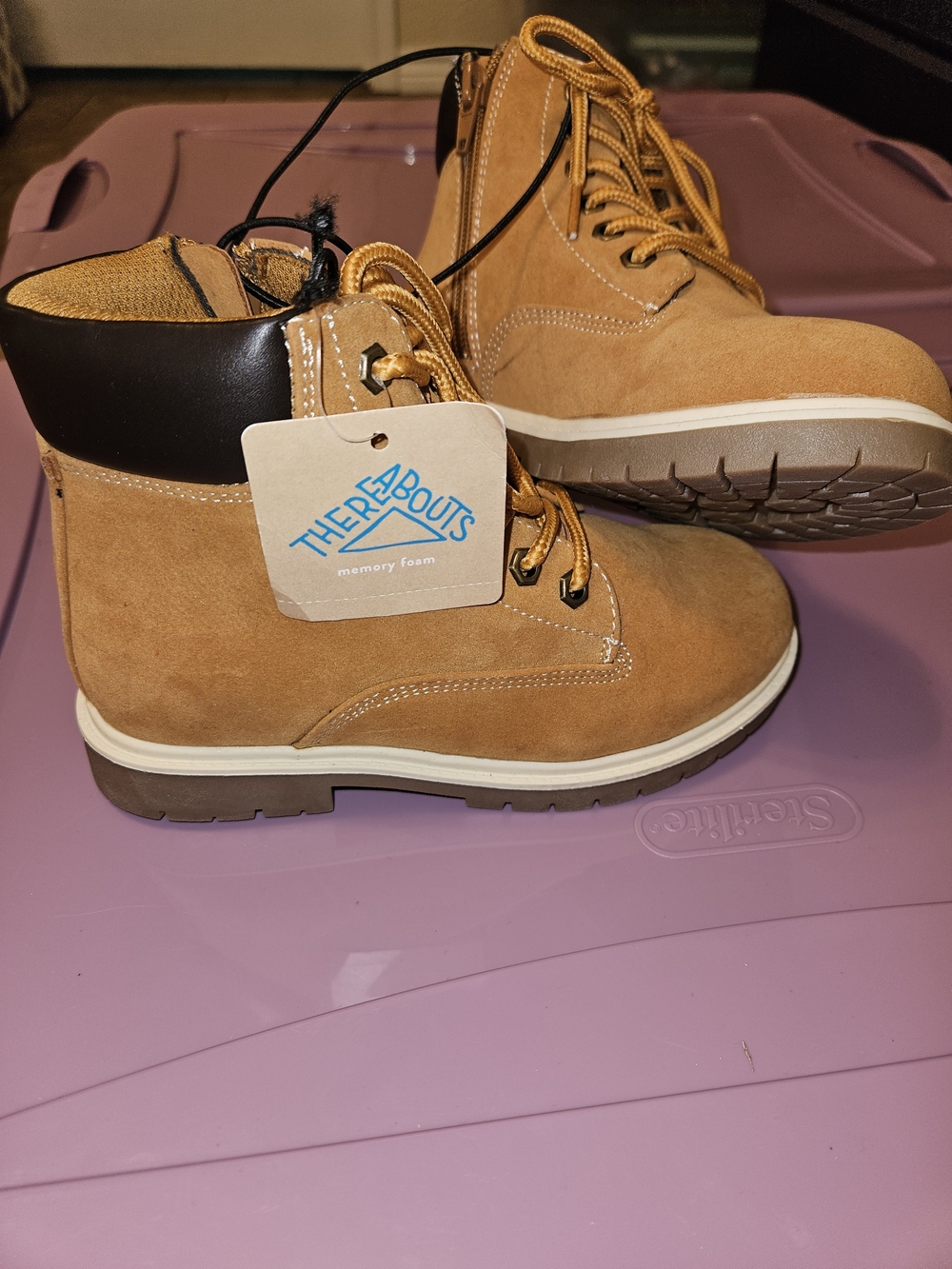 Thereabouts Kids Tan Suede Lace-Up Memory Foam Boots